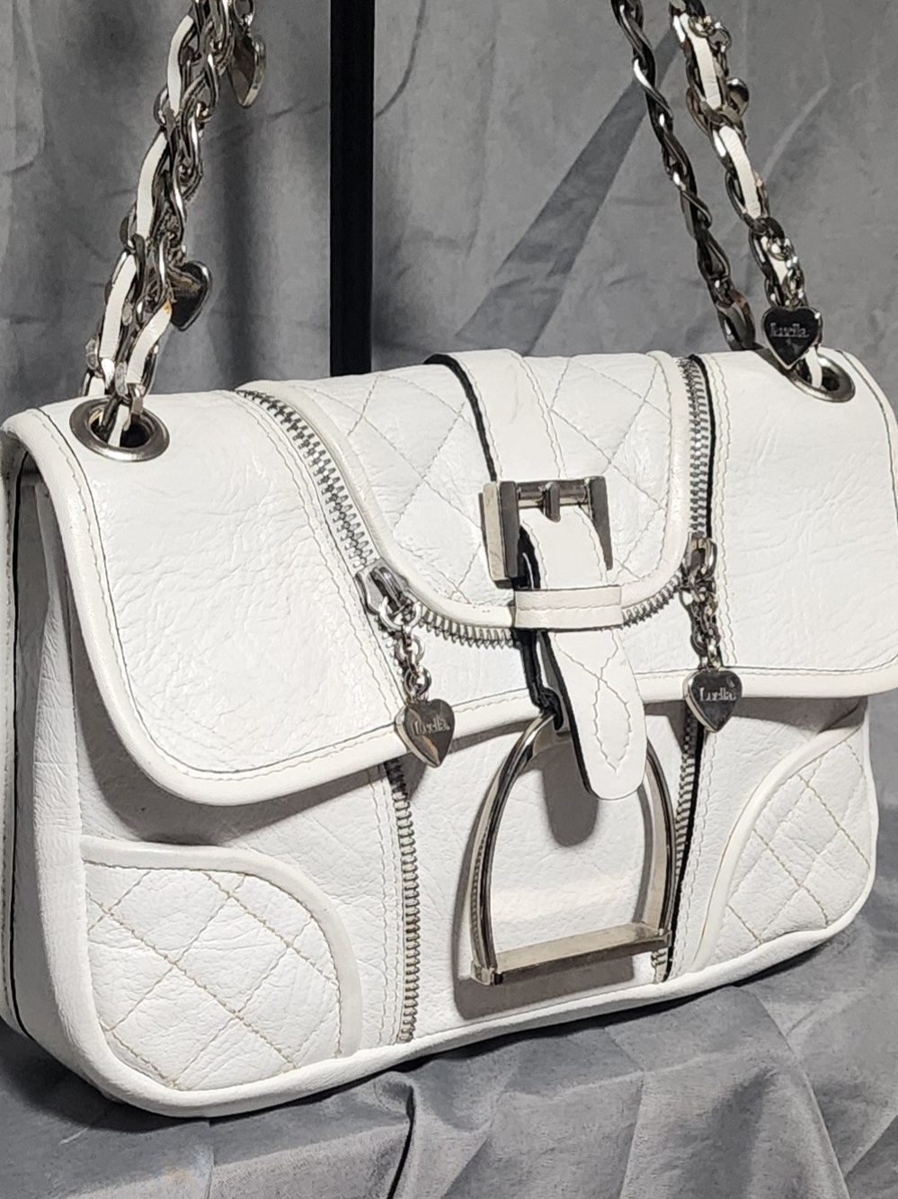 Vintage Y2K Luella White Leather Shoulderbag W/ Chain Strap